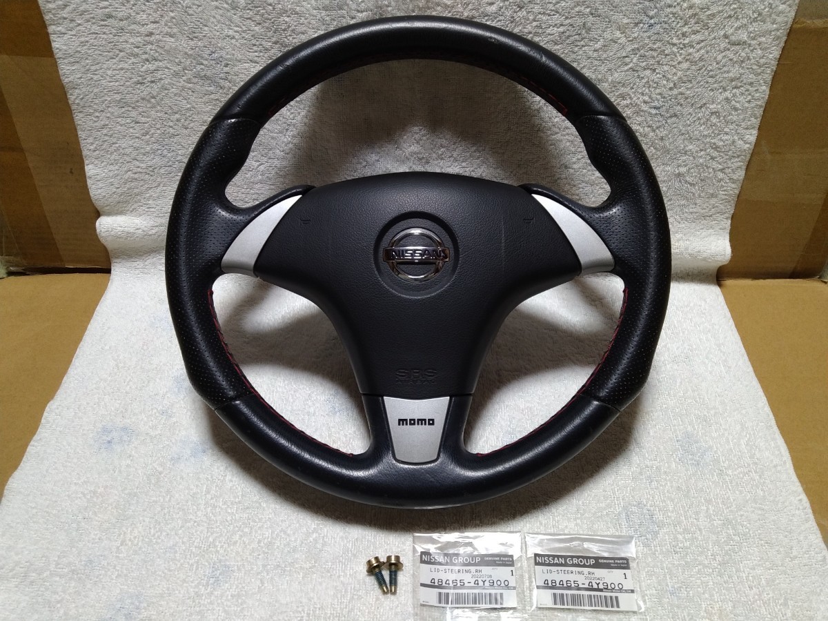 momo ステアリング 3スポーク 黒 V35 日産 純正 オプション モモ MOMOスポーツステアリング 3本スポーク 赤