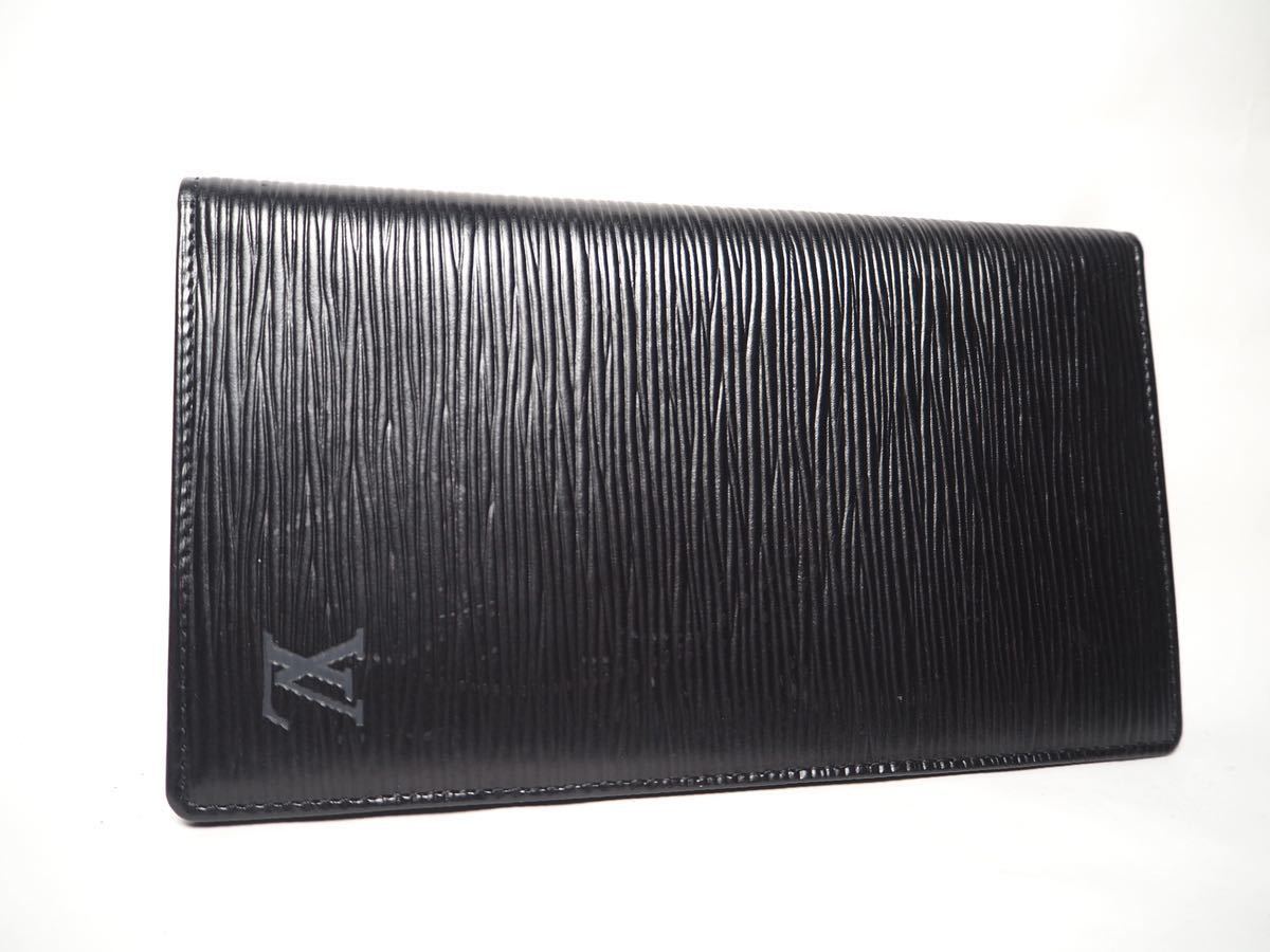 B484 １円 美品 ルイヴィトン LOUIS VUITTON エピ ポルト カルト クレディ 二つ折り 長財布 札入れ ノワール(ブラック) 中古 メン