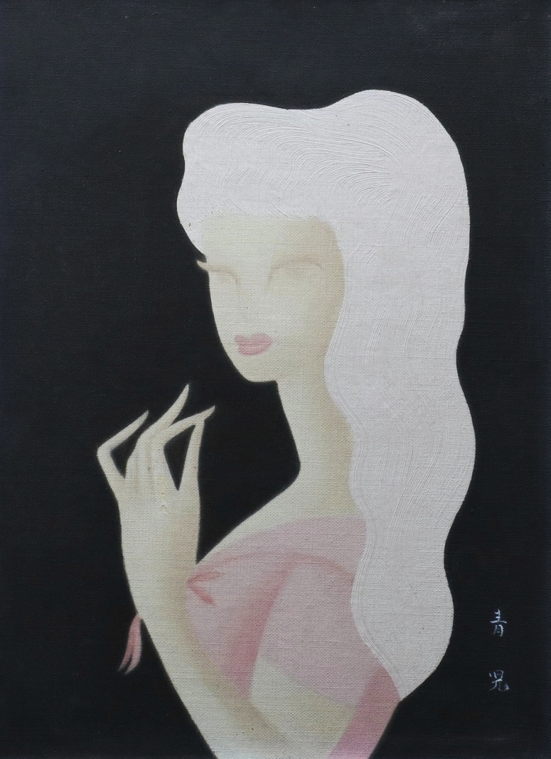 宙】模写 東郷青児「婦人像」油彩 F4号 サイン裏書有 額装 タトウ箱有