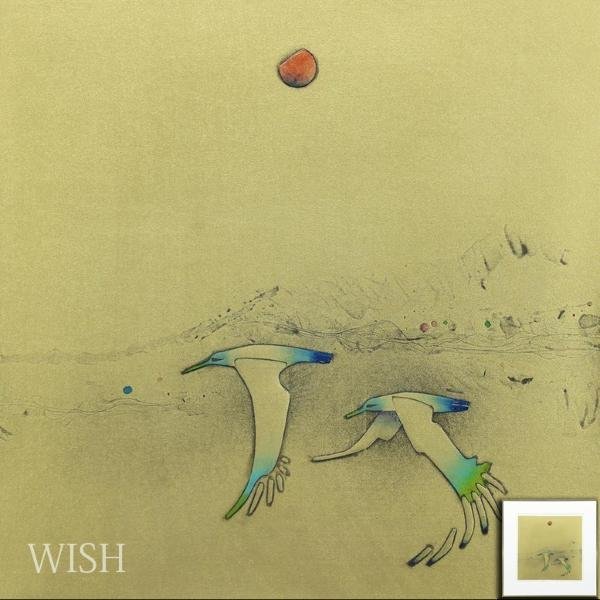 真作】【WISH】天野邦弘「morning moon 71」リトグラフ 約6号 直筆