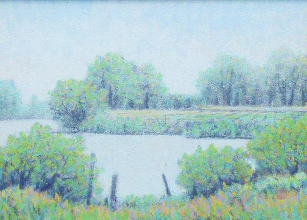 出品8⁄26まで美品 扇敏之「水辺」日本画 肉筆画 共シール