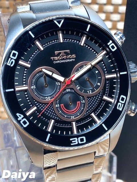 新品 TECHNOS テクノス 腕時計 正規品 オールステンレス アナログ 多機能 クロノグラフ 5気圧防水 クオーツ ブラック ピンクゴールド 