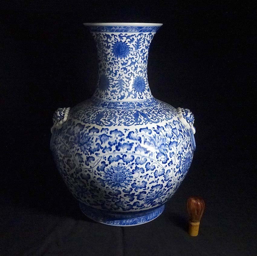 緑屋st□ 中国古玩 青花 染付 大花瓶 大壷 高約55cm 木箱 唐物 時代物