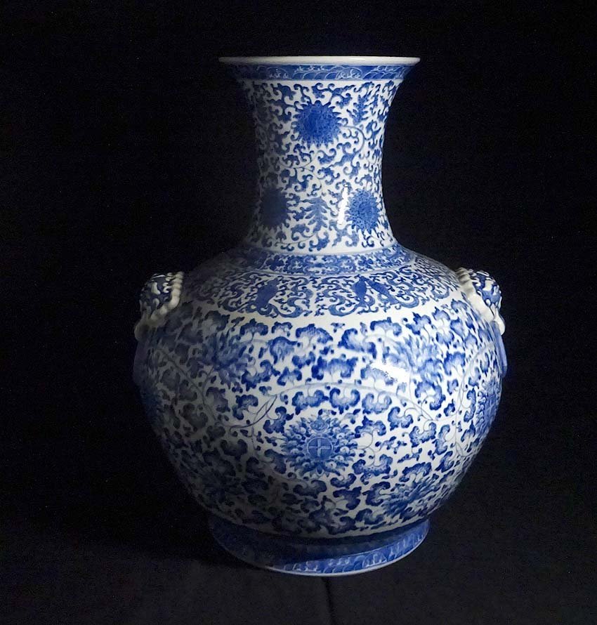 緑屋st□ 中国古玩 青花 染付 大花瓶 大壷 高約55cm 木箱 唐物 時代物