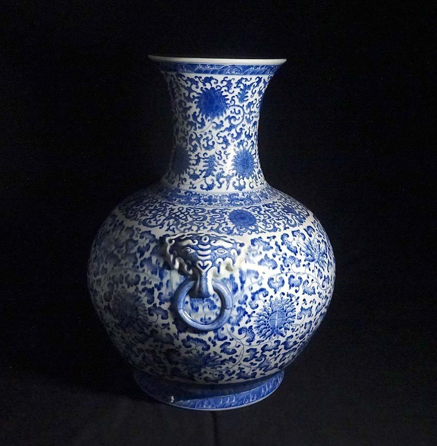 緑屋st□ 中国古玩 青花 染付 大花瓶 大壷 高約55cm 木箱 唐物 時代物