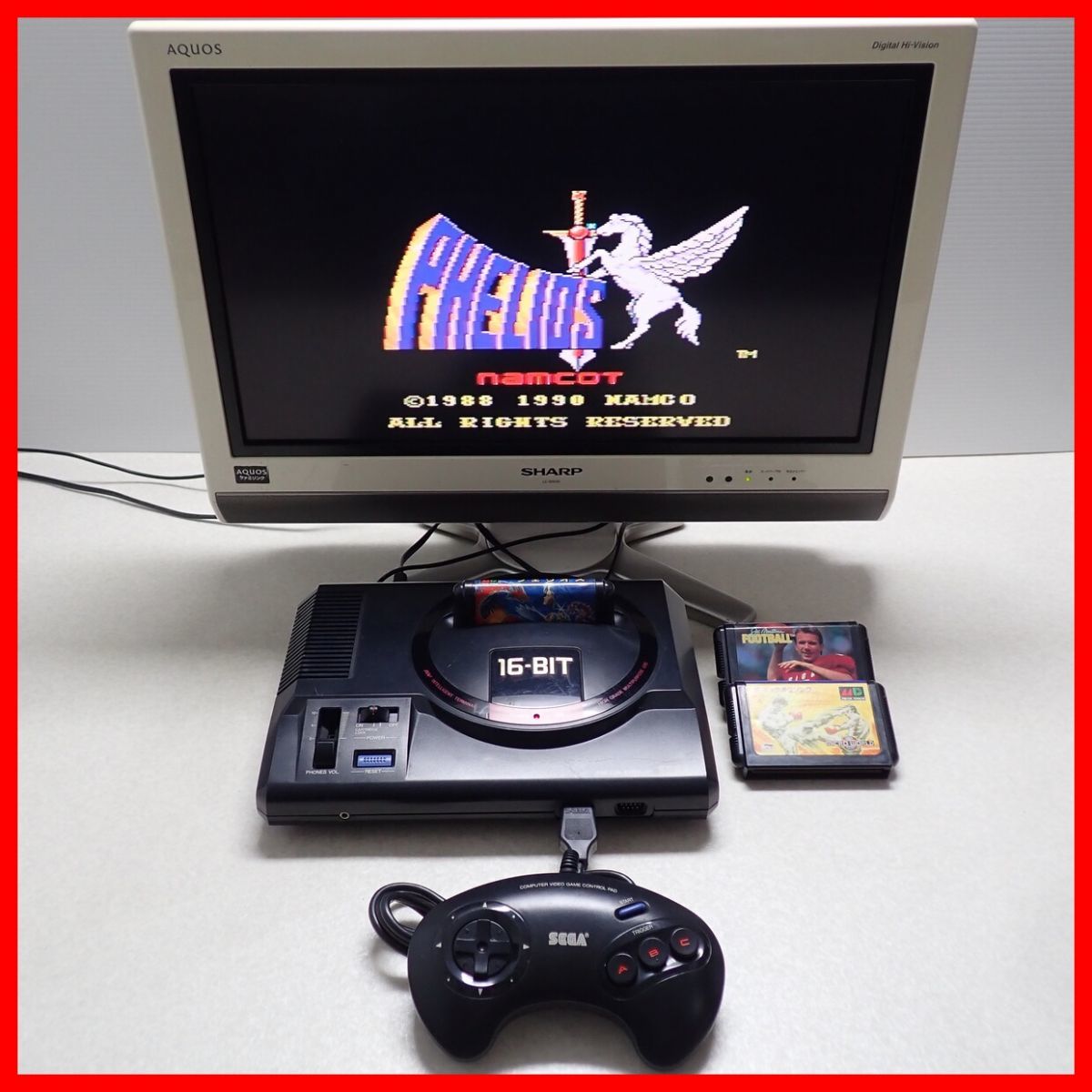 動作品 MD メガドライブ 本体 HAA-2510 + ジョー モンタナ フットボール 等 ソフト3本 まとめてセット MEGA DRIVE SEGA セガ【20