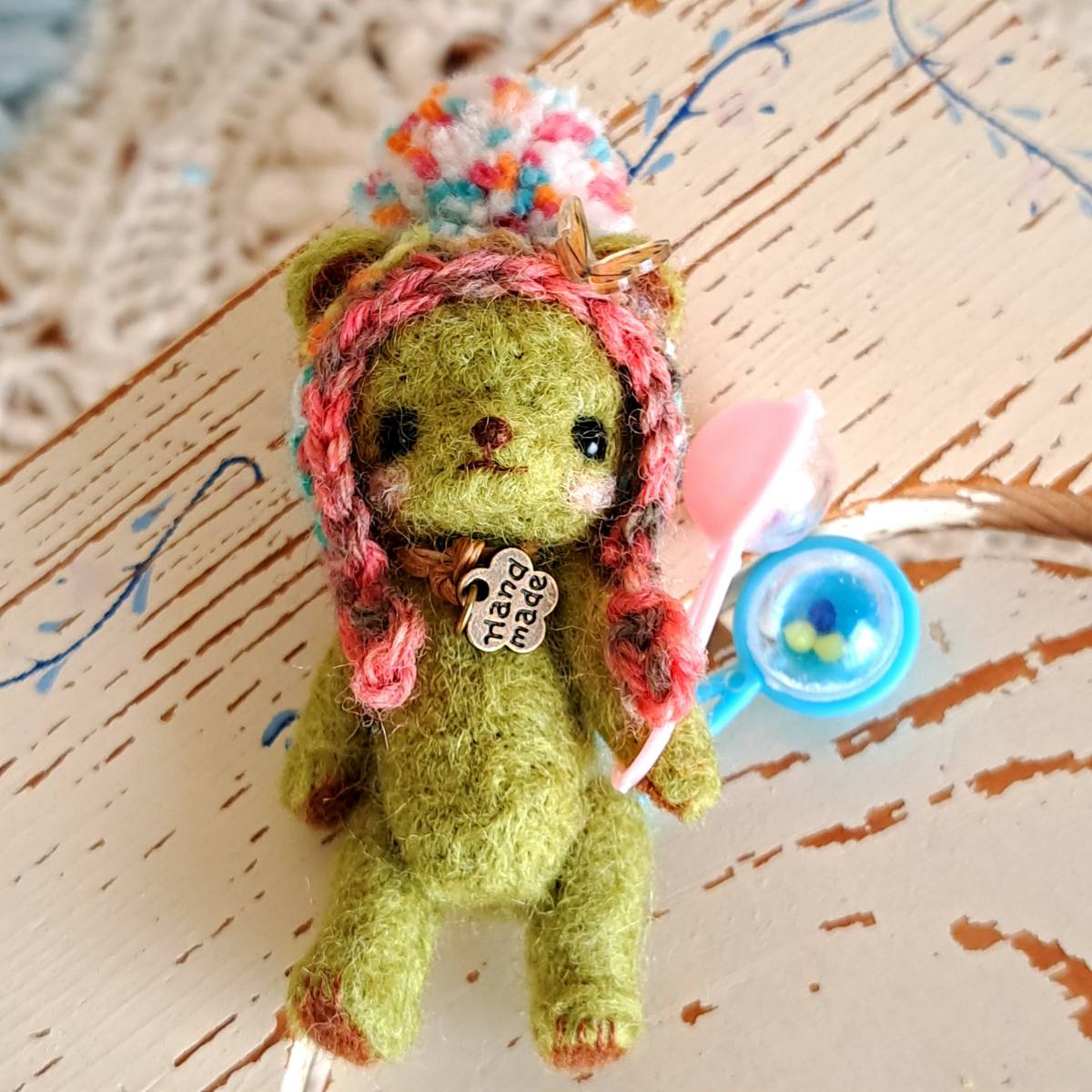 ハンドメイド 抹茶色 クマのぬいぐるみ 【公式通販】