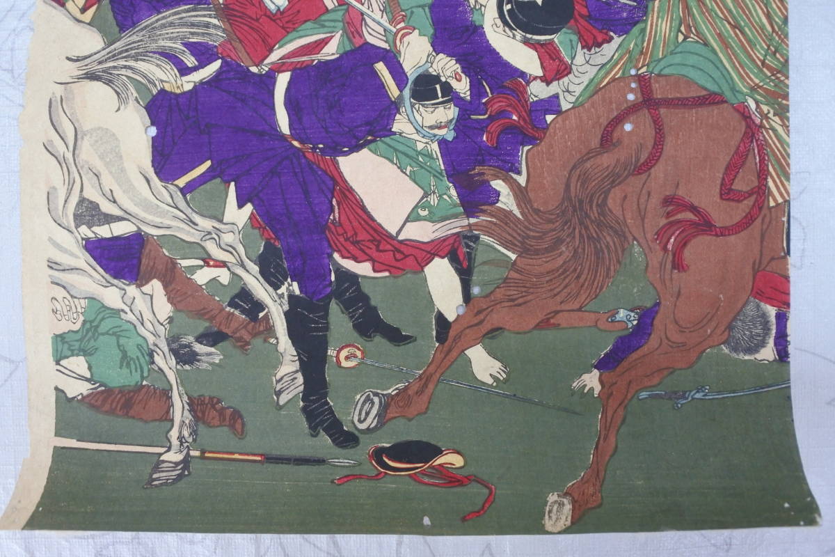 3枚続☆木版浮世絵☆年信☆鹿児島戦闘記☆西郷隆盛