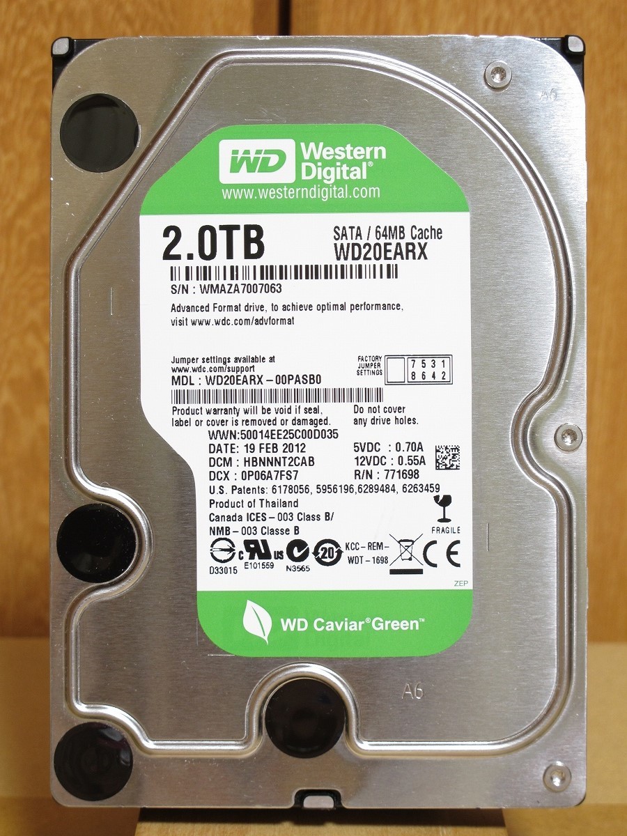 [送料込み] Western Digital WD20EARX 3.5インチHDD 2TB 使用時間237時間 WD Green ウエスタンデジタル ハードディスクドライブ