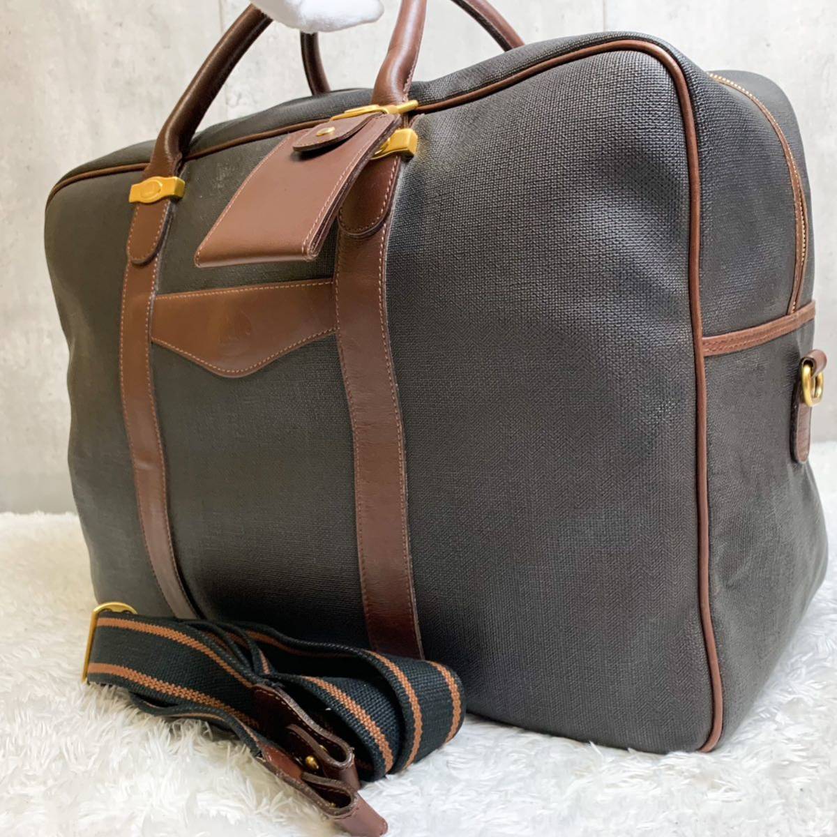 2way 極美品 ダンヒル dunhill ボストンバッグ ショルダーバッグ 斜め掛け 大容量 旅行 出張 レザー PVC ブラウン 茶色 メンズ 1円