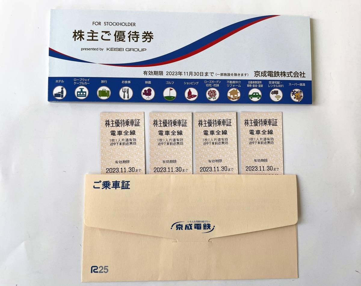 【送料無料】京成電鉄株主優待乗車券4枚、グループ会社優待券冊子【最新】 
