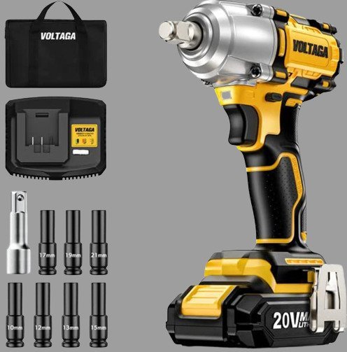 VOLTAGA●インパクトレンチ 電動レンチ インパクト コードレス 軽量 小型 持ち運び DIY 20V 急速充電 高耐久/イエロー/1円スタート/JL