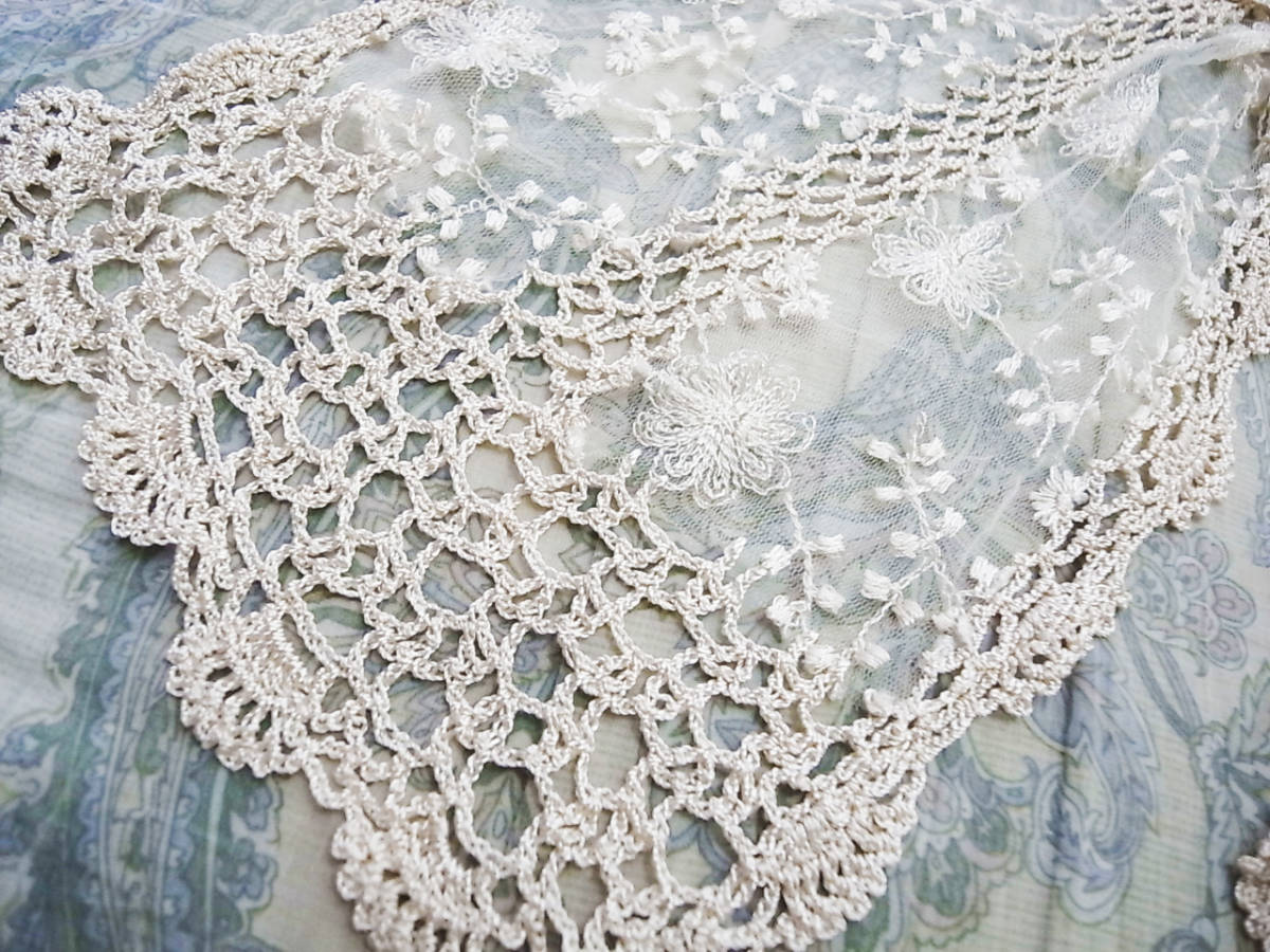 ストール レース ショール ベール アンティーク 白 刺繍 チュール 