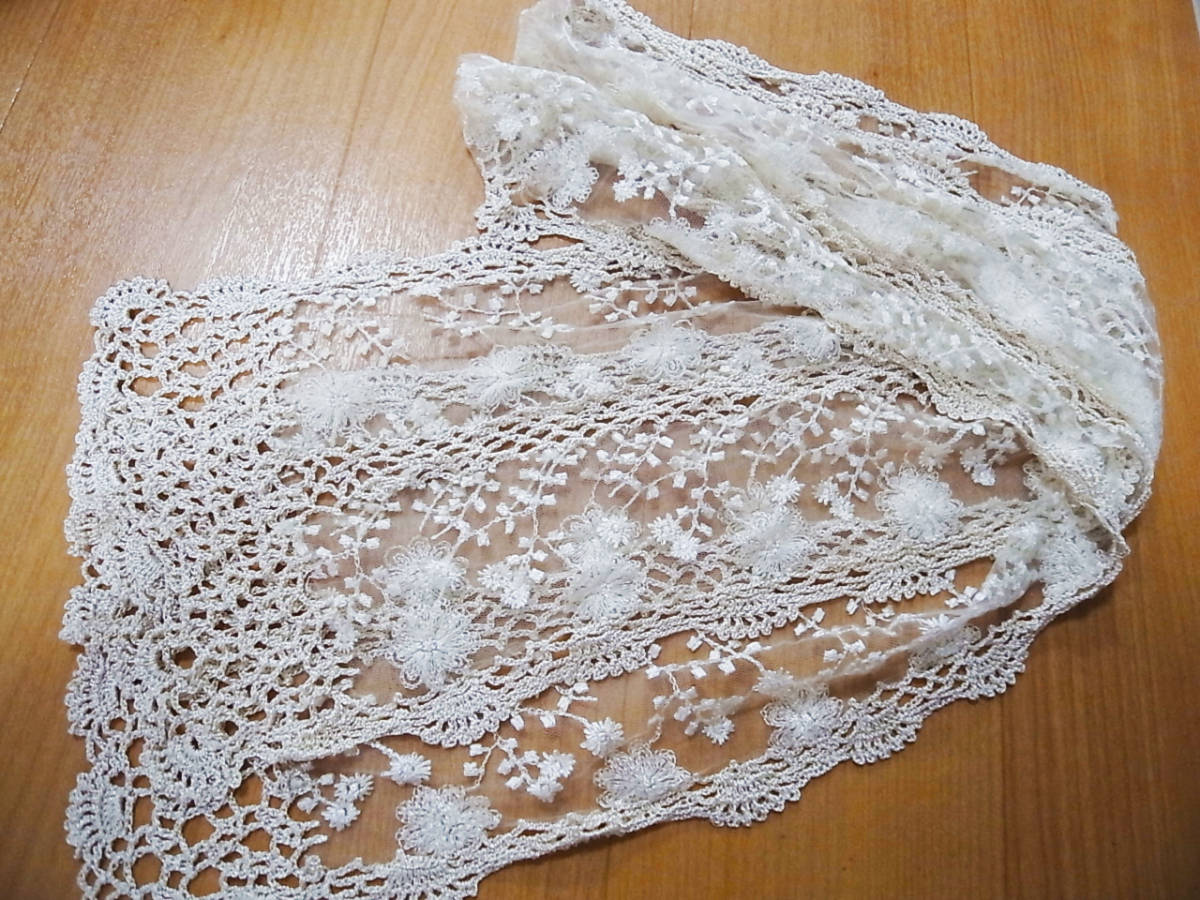 ストール レース ショール ベール アンティーク 白 刺繍 チュール 