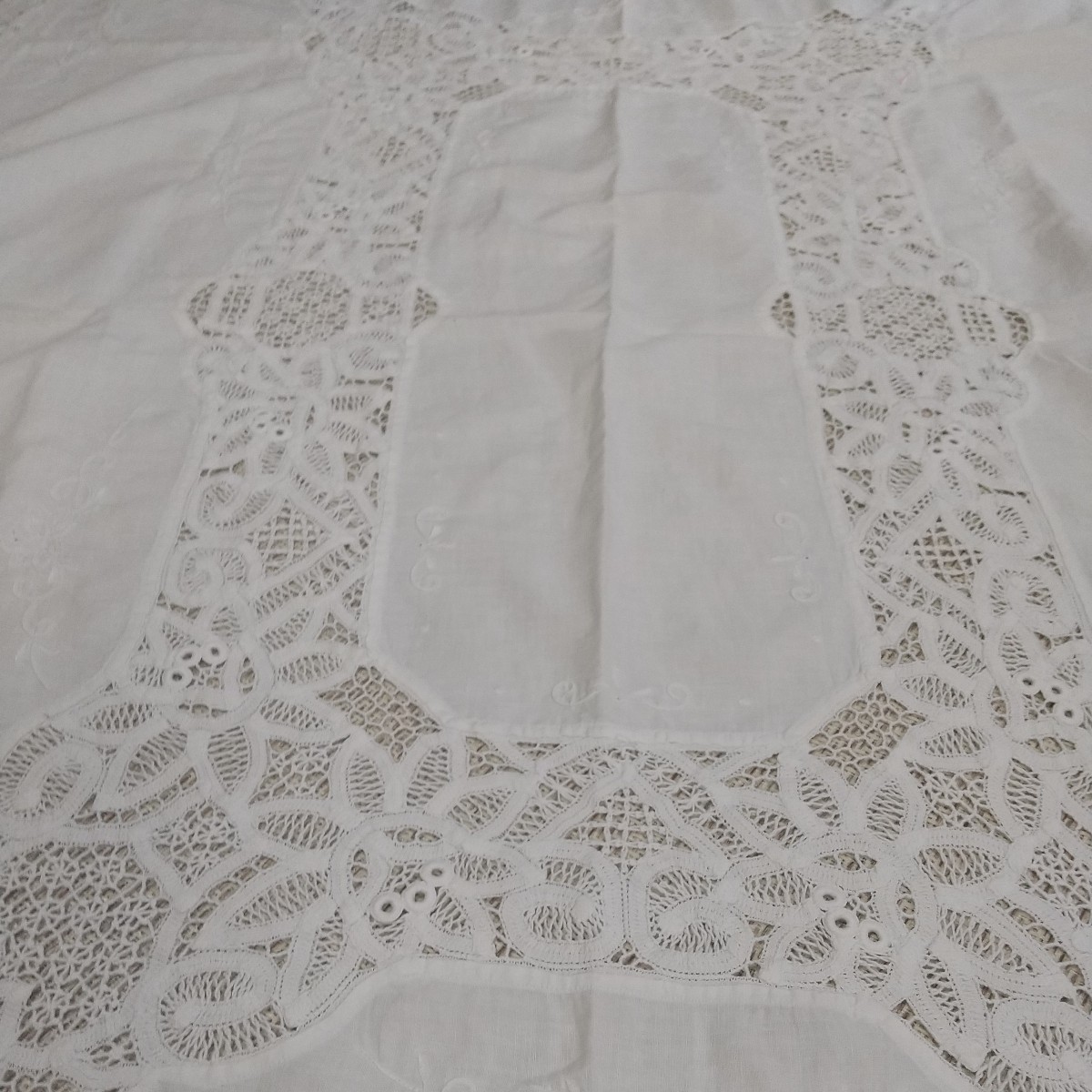 未使用 レース レース編み テーブルクロスマルチカバー ホワイト 昭和