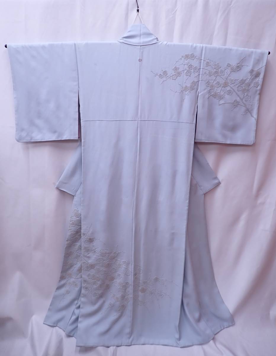 訪問着 中国三大刺繍 相良刺繍 水色 比翼付 梅花文 着丈158cm 汕頭