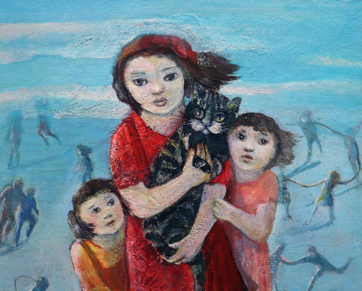 真作保証 遠藤彰子6号猫と母と少女 三越展覧会出品作！年鑑288万
