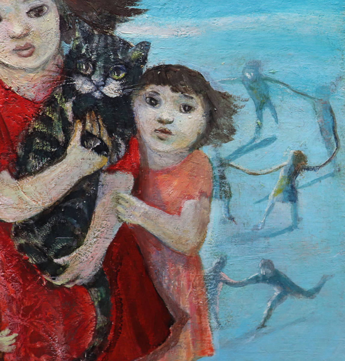 真作保証 遠藤彰子6号猫と母と少女 三越展覧会出品作！年鑑288万