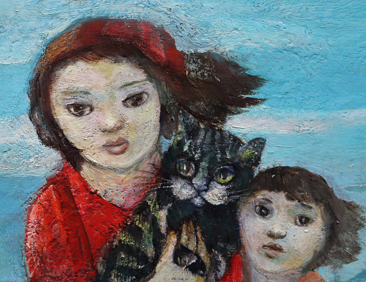真作保証 遠藤彰子6号猫と母と少女 三越展覧会出品作！年鑑288万