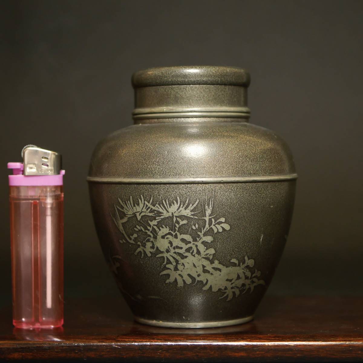 煎茶道具 松竹梅 茶入 薩摩錫器 本錫 茶壺 薩摩浅田 茶器 木箱付 茶壷 