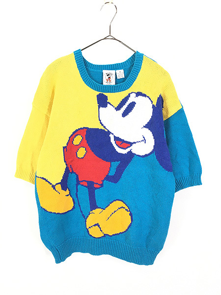 レディース 古着 90s Disney Mickey ミッキー BIG デザイン 半袖 コットン ニット セーター M 古着