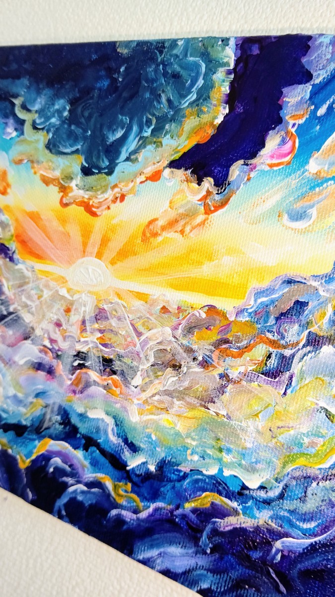 新藤淑子【雲海】1点物。真作。原画。絵画。直筆サイン。キャンバス 