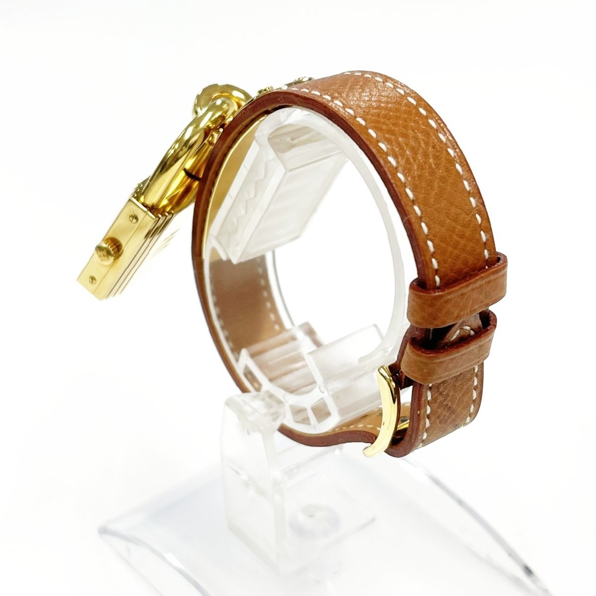 HERMES エルメス Hウォッチ クオーツ腕時計 レザー GP ゴールド