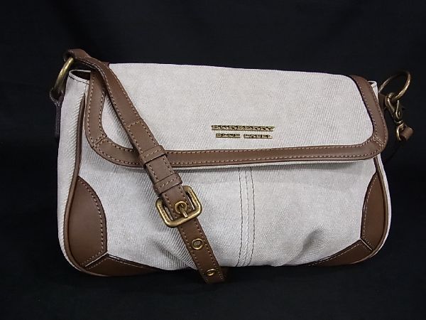 1円 ■極美品■ BURBERRY バーバリーブルーレーベル キャンバス クロスボディ ショルダーバッグ 斜め掛け ライトベージュ系 AL9127