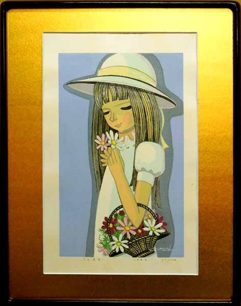 URA]直筆サイン/池田修三『十二月』/木版画/1982年/少女/4-1-24 (