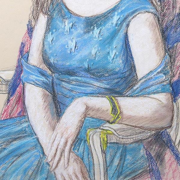 寺島 龍一「ブルーのショールを纏う女性」パステル 【公式通販】