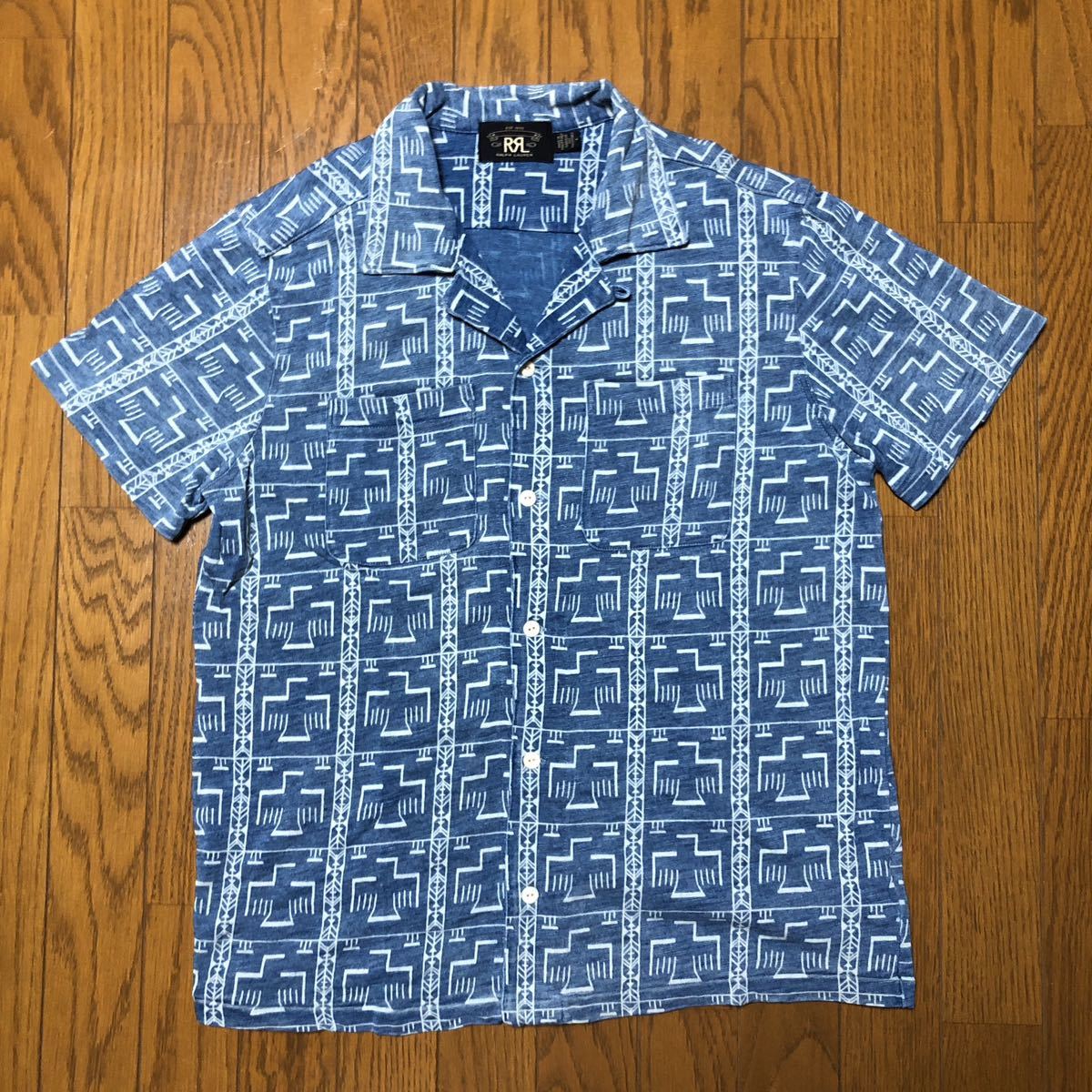RRL ネイティブ 本藍染め 半袖 キャンプ シャツ WASHED BLUE INDIGO 