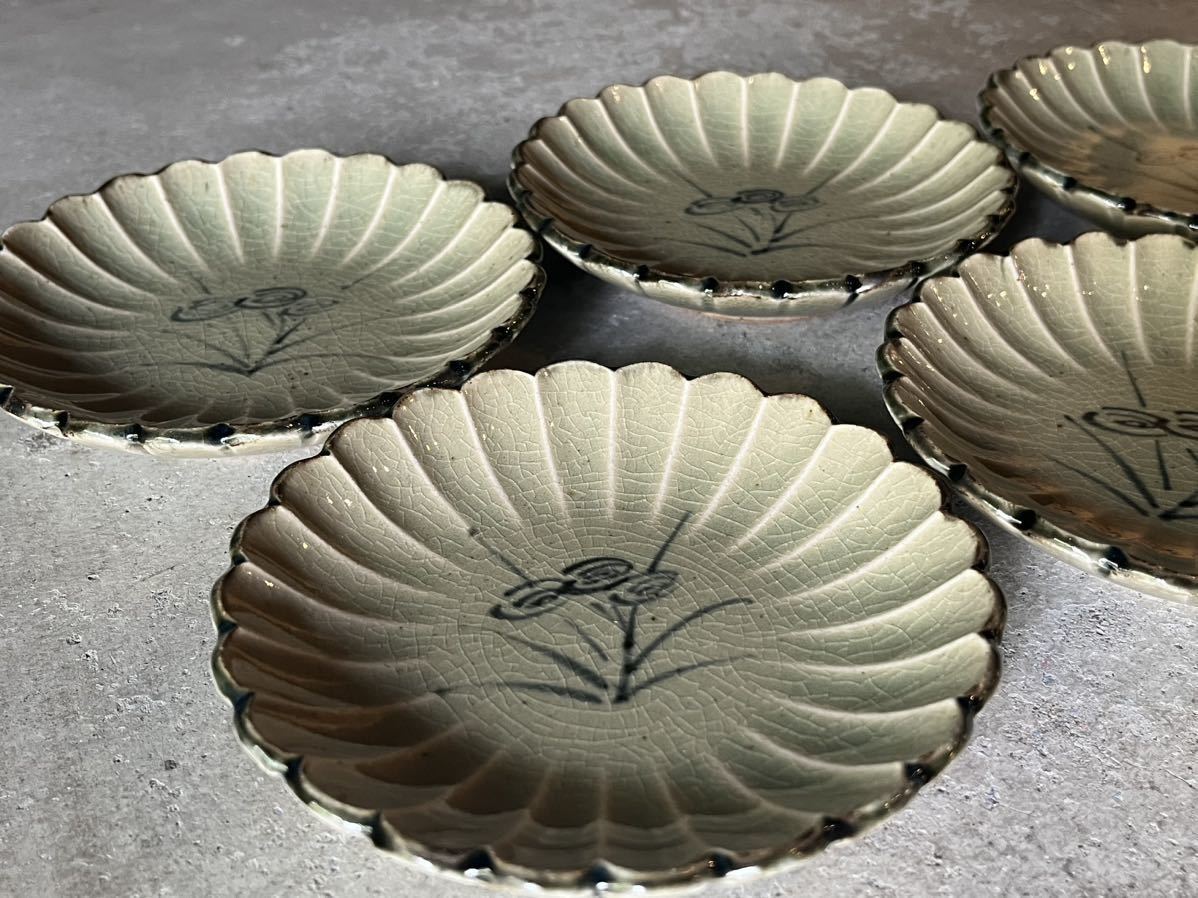 総織部 高台皿 5客揃 幸兵衛窯 人間国宝 加藤卓男 箱付き 総織部 高台