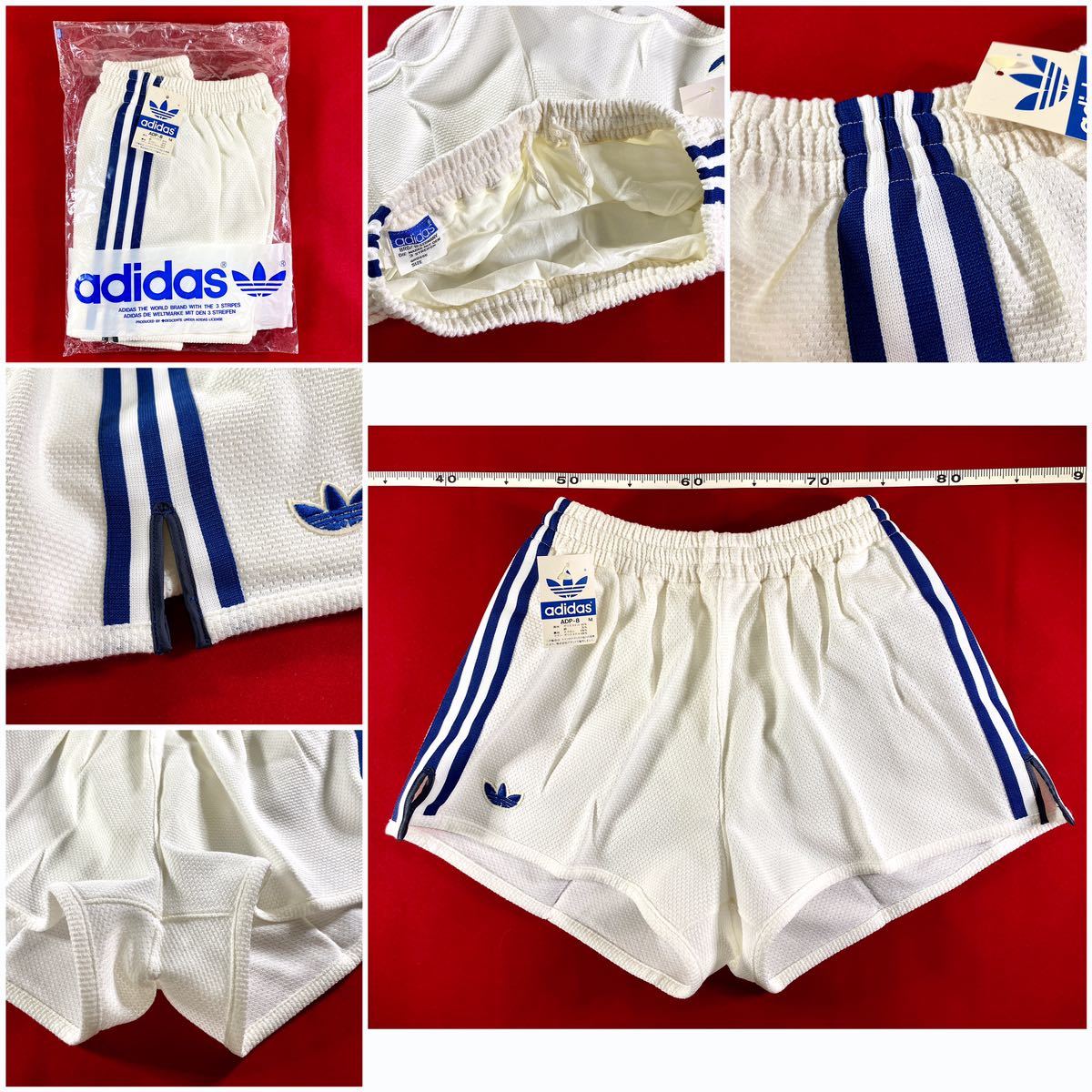 新品 レトロ 貴重80's adidas ショートパンツ M 白×紺 西ドイツ