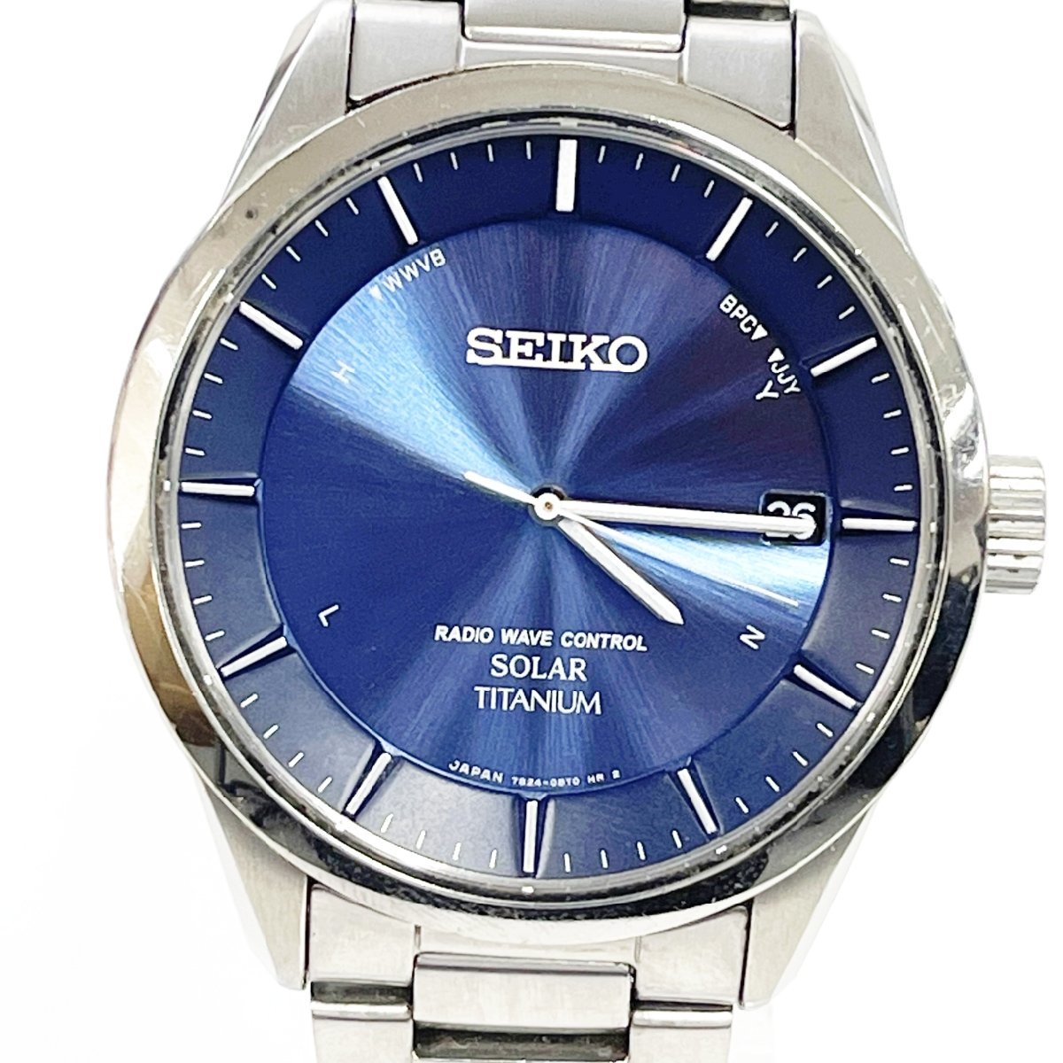 美品【稼働品】SEIKO セイコー 7B24 ブルー ネイビー チタン ソーラー 
