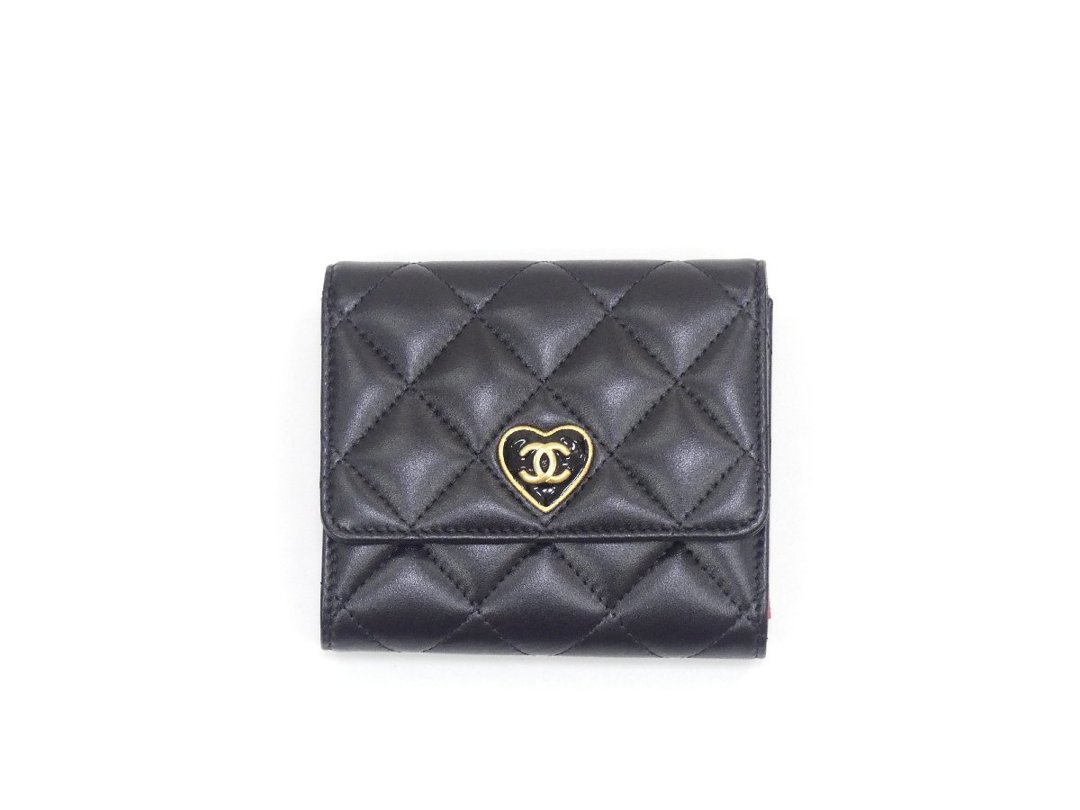 未使用 CHANEL スモールフラップウォレット ブラック ココマーク 
