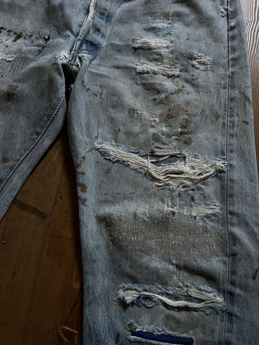 70s LEVIS 501 66後期神サイズW34×L32ペンキ飛びグランジ アートリペア 