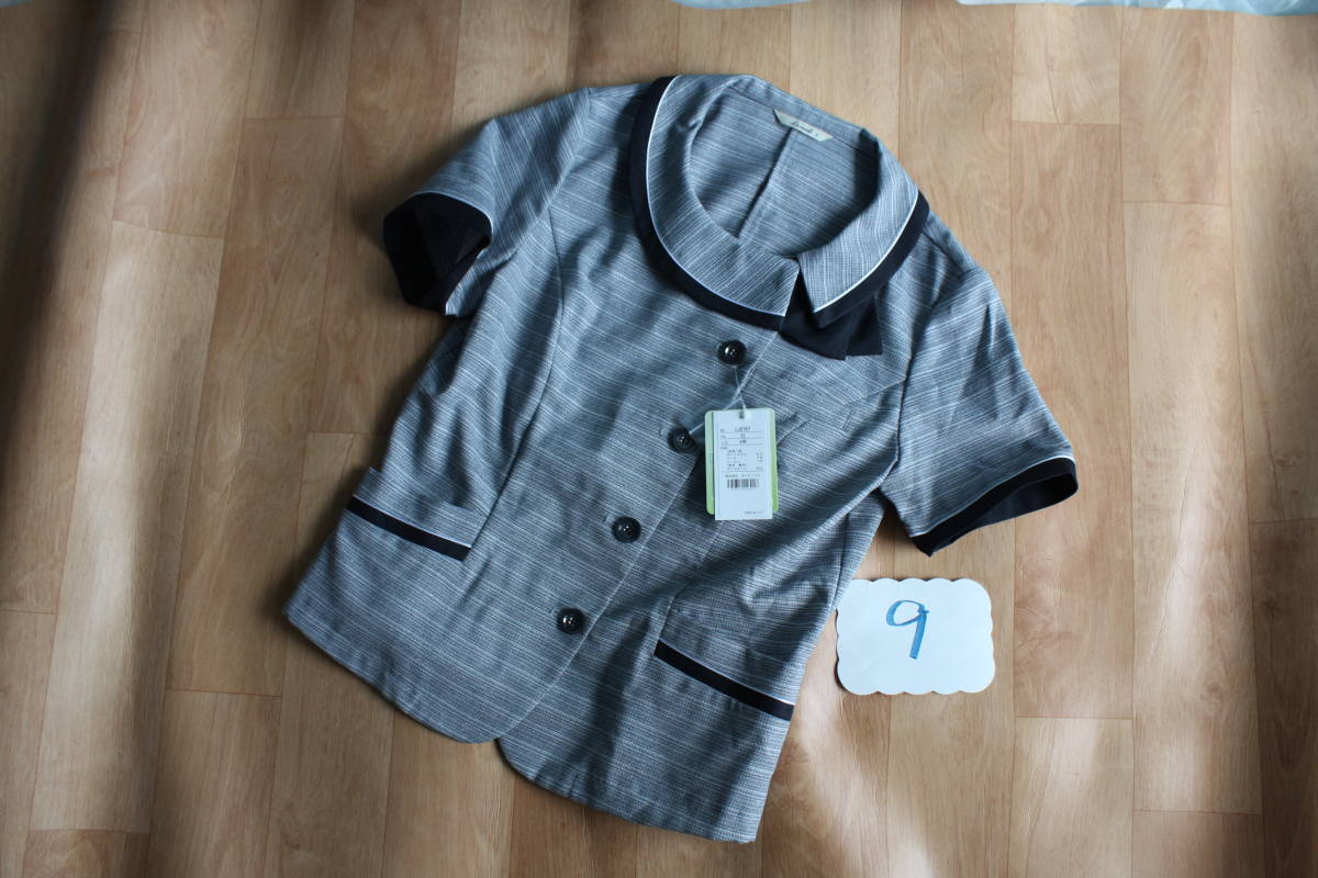 OL制服・事務服Lemidiグレーラメ入り横ストライプオーバーブラウス 
