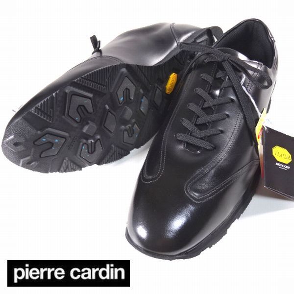 新品 定2.42万 マドラス製 ピエールカルダン 本牛革 オールレザー シューズ スニーカー 靴 黒 26.5cm madras pierre cardin メンズ男性紳士