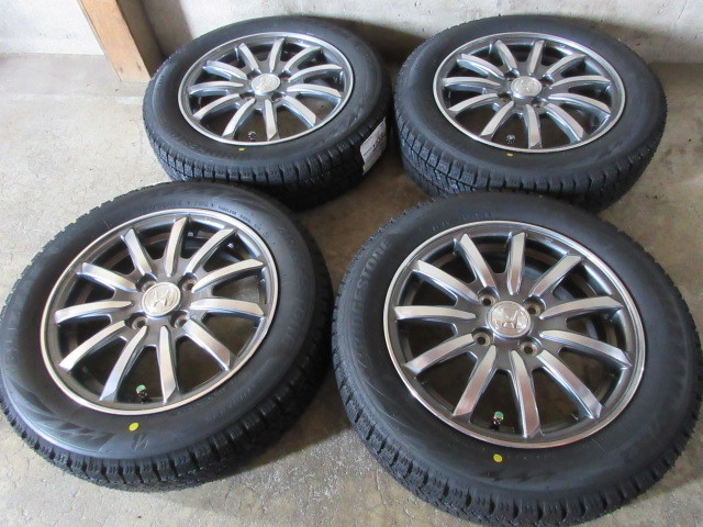 新品冬用+軽カー用set/バランスOK!! ホンダ N-WGN N-BOX N-ONE ライフ ゼスト 他 純正 (ガンメタPOL) ラベル付(BS VRX2/2023) 155/65R14 !!