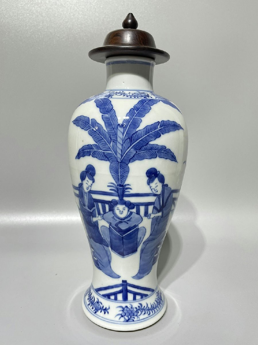 旧家蔵出 清国時代 大型 康熙青花瓷 逸品 陶器 置物 旧家蔵出 清国時代