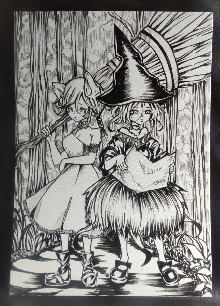 ペン画 オリジナル モノクロ B5サイズ 手描きイラスト 少女 原画 眼帯