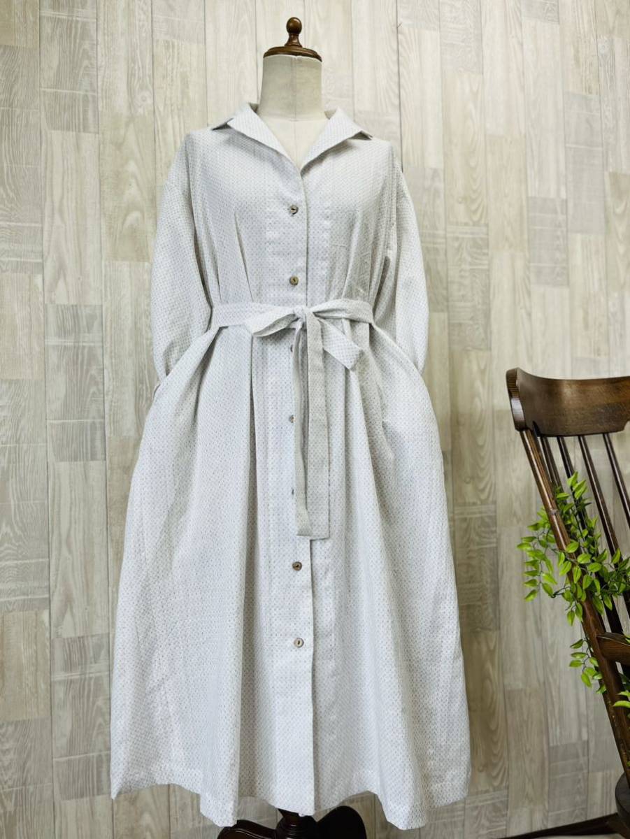 ★古布　着物リメイク　木綿　白絣　アンティーク　サマーコート　ワンピース ハンドメイド