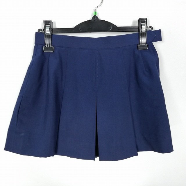 1円 スクールスカート 夏物 w66-丈35 紺 東京ひばりが丘中学 マイクロミニ プリーツ 学生服 制服 女子 中古 HK4290