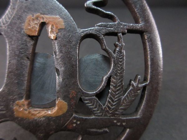 時代 古鍔 鉄地 丸形 武具 刀装具 595 時代武具 刀装具 鉄地丸形透鍔 約7.6x7.6x0.4