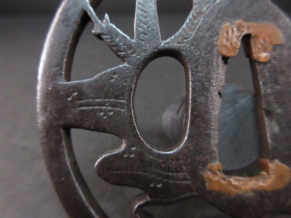 595 時代武具 刀装具 鉄地丸形透鍔 約7.6x7.6x0.4