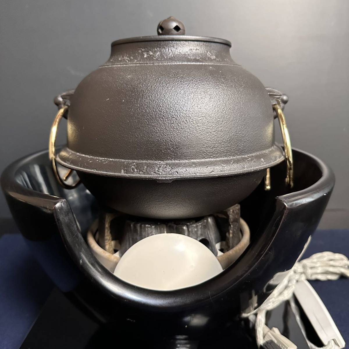CT598] 野々田商店 風炉型電熱器 真塗 紅鉢型 100V/410W 銅梅摘蓋 風炉 