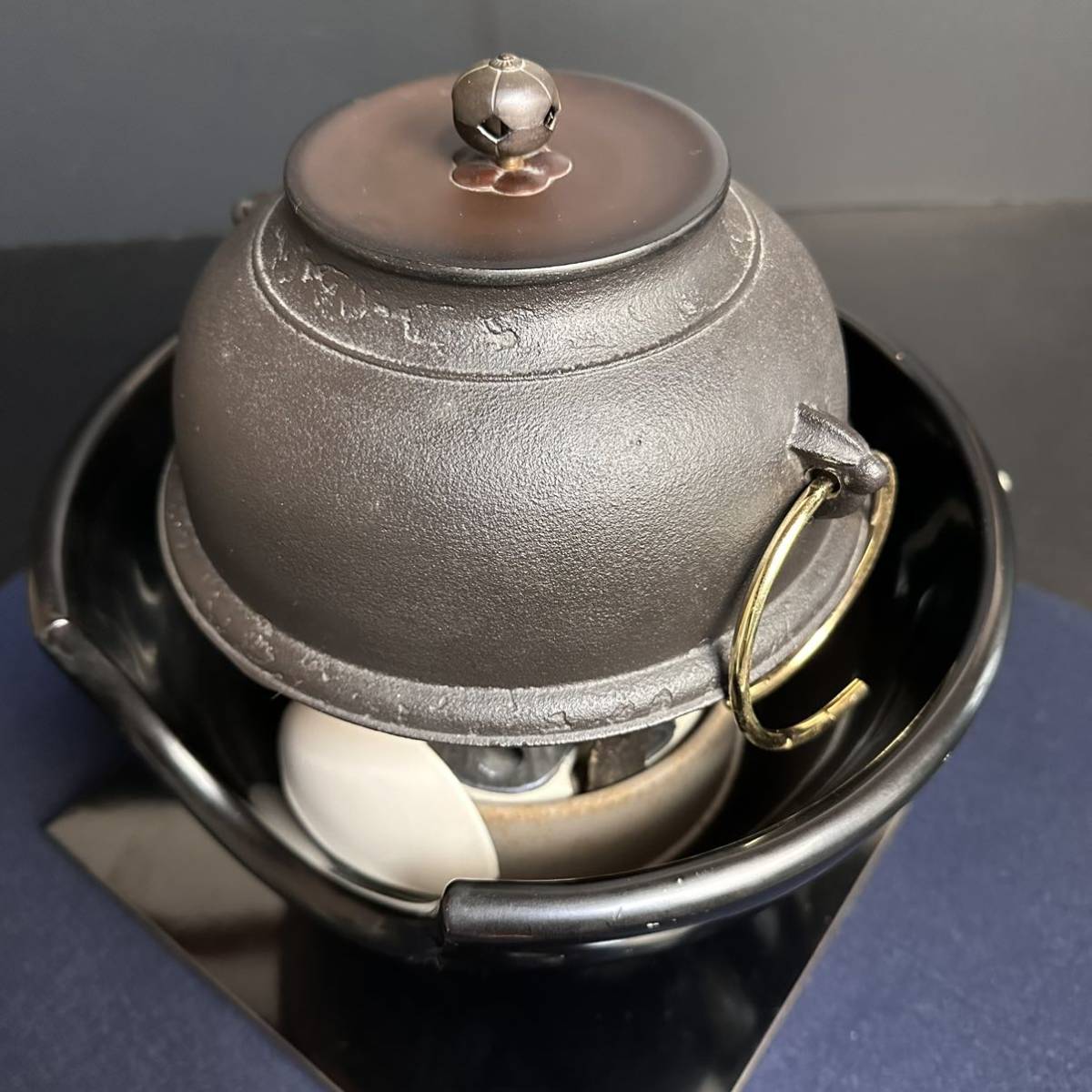 CT598] 野々田商店 風炉型電熱器 真塗 紅鉢型 100V/410W 銅梅摘蓋 風炉 
