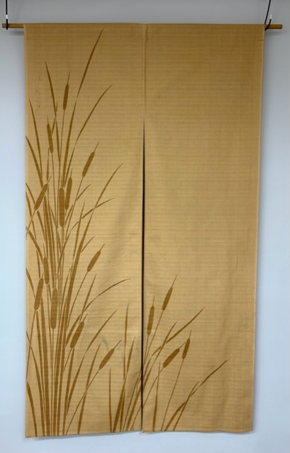 ☆　メール便　送料無料　珈琲染のれん“ガマの穂約巾８５ｃｍｘ丈１５０ｃｍ”訳あり格安にて！！B　☆