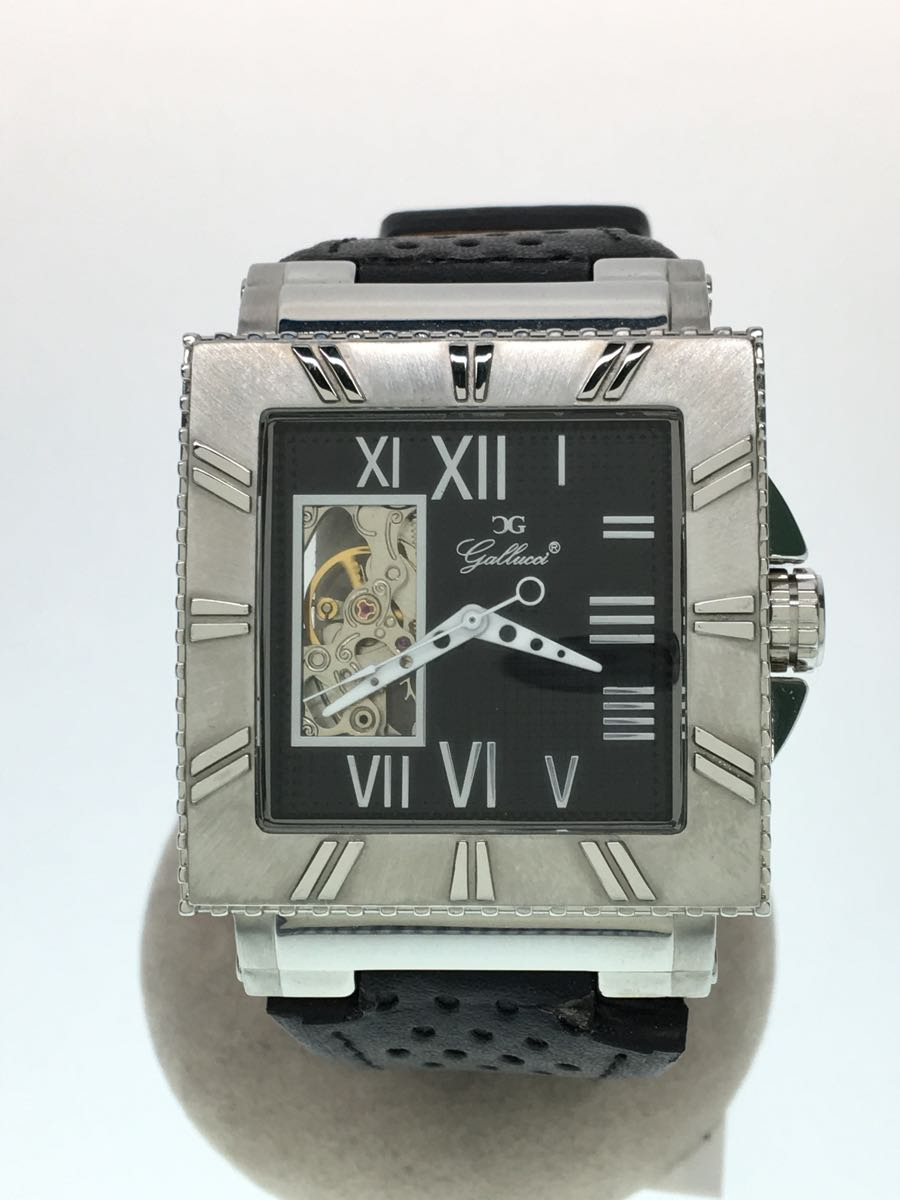 Gallucci◆裏スケ/ローマ数字/自動巻腕時計/アナログ/レザー/BLK/BLK