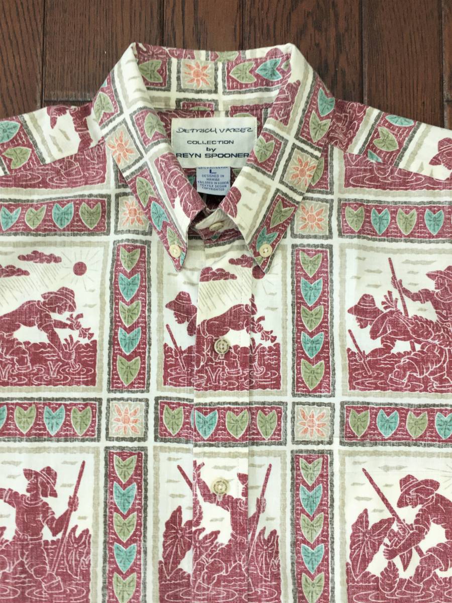 REYN SPOONER DIETRICH VAREZ レインスプーナー ディートリッヒヴァレス アロハシャツ L ハワイアン レンコン 蓮根 蓮の葉 ハス 農耕